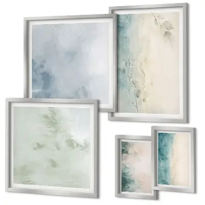 Set of 5 wall art pieces Spilled watercolors canvas minimalism