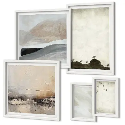 Framed photo set Birds rocks brush strokes decorations