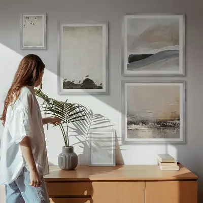 Framed photo set Birds rocks brush strokes decorations