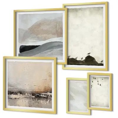 Framed photo set Birds rocks brush strokes decorations