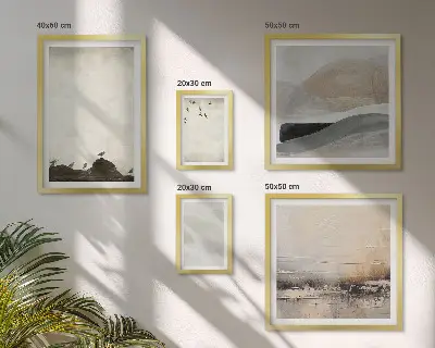 Framed photo set decorative birds rocks and brush strokes