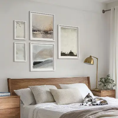 Framed photo set decorative birds rocks and brush strokes