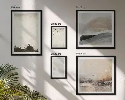 Framed photo set decorative birds rocks and brush strokes