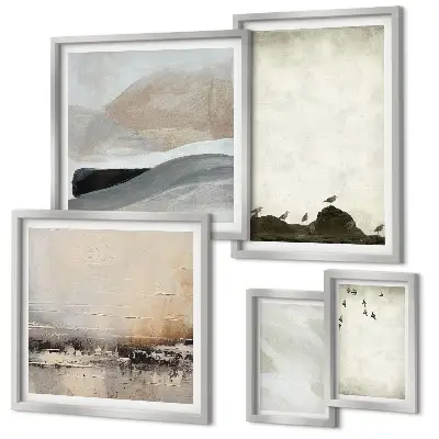 Framed photo set Birds rocks brush strokes decorations