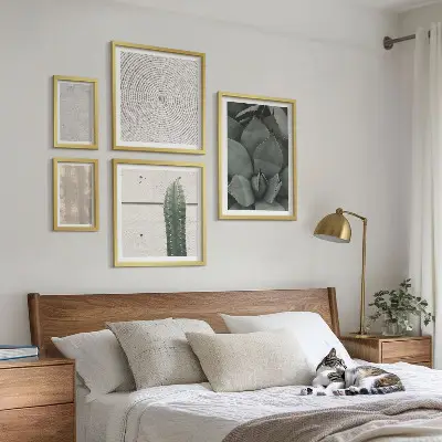 Gallery wall with summer textures and a tropical feel