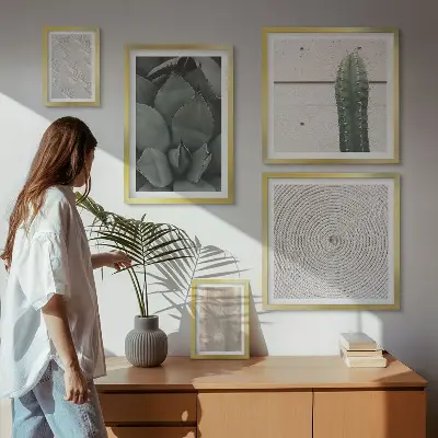 Gallery wall with summer textures and a tropical feel