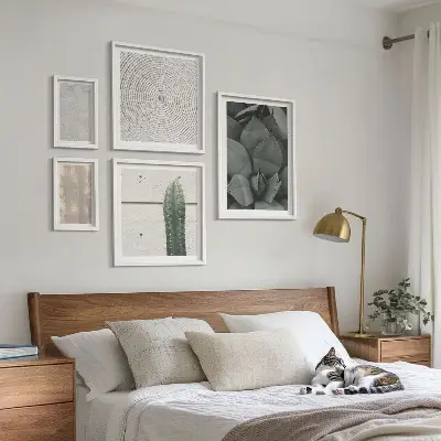 Gallery wall with summer textures and a tropical feel