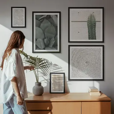 Gallery wall with summer textures and a tropical feel