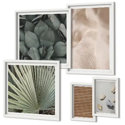 Framed photo set stones wood and fabric textures