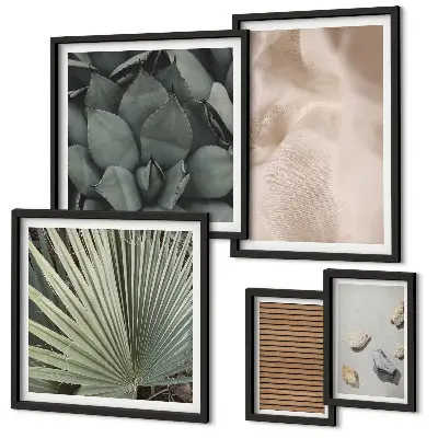 Framed photo set stones wood and fabric textures
