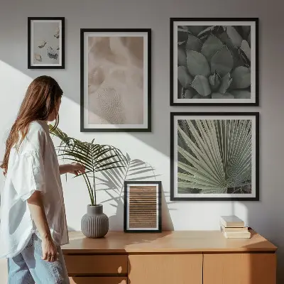 Framed photo set Stones wood fabric textures