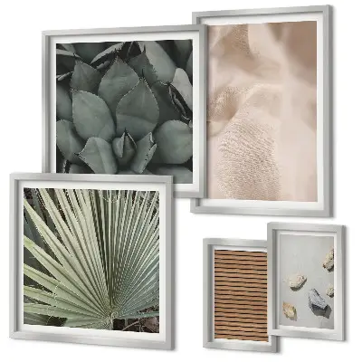 Framed photo set Stones wood fabric textures