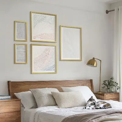 Set of 5 wall art pieces Bright structures string patterns
