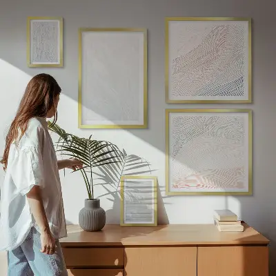 Set of 5 wall art pieces Bright structures string patterns
