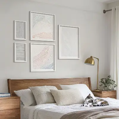 Set of 5 wall art pieces Bright structures string patterns