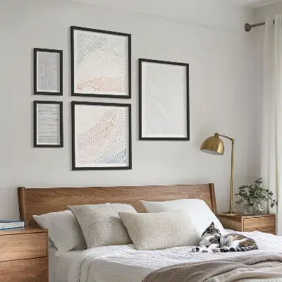 Set of 5 wall art pieces Bright structures string patterns