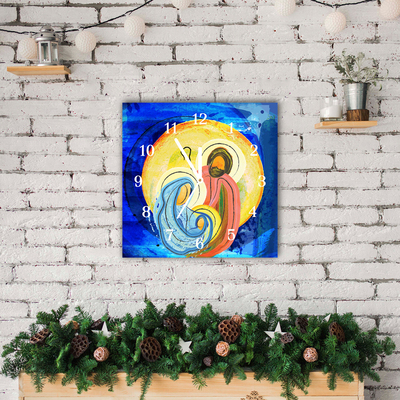 Glass Kitchen Clock Abstraction Holy Family Winter