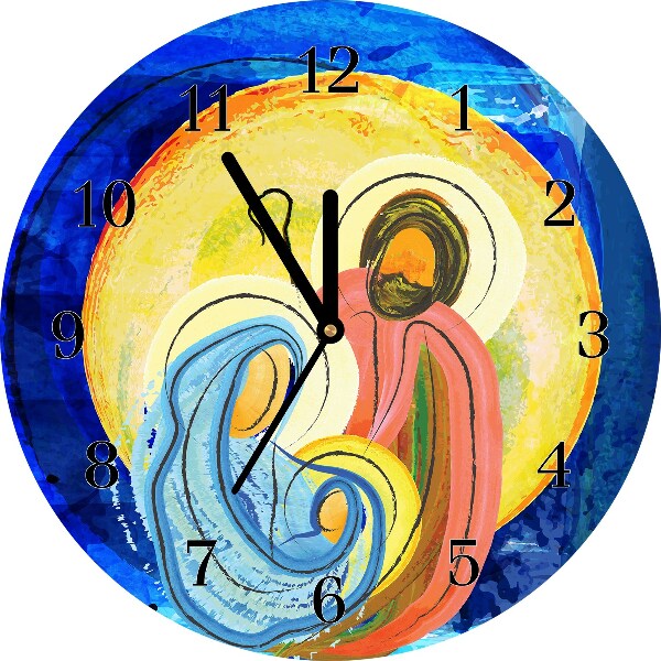 Glass Kitchen Clock Abstraction Holy Family Winter