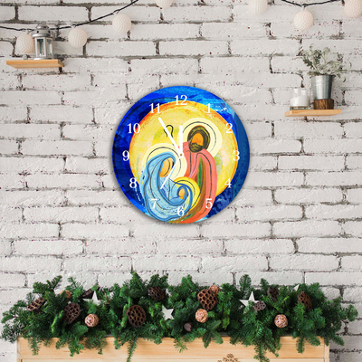 Glass Kitchen Clock Abstraction Holy Family Winter