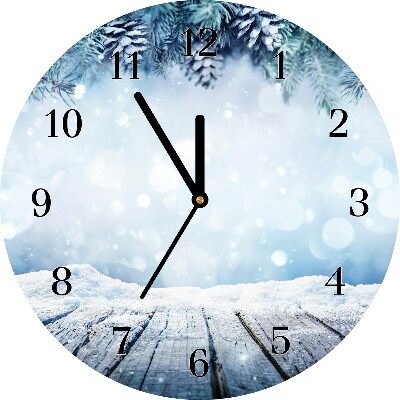 Glass Kitchen Clock Winter Snow Christmas Tree