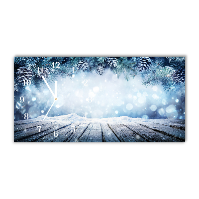 Glass Kitchen Clock Winter Snow Christmas Tree