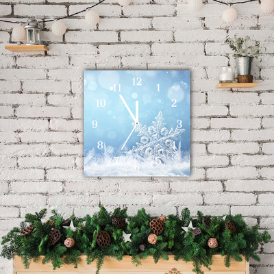 Glass Kitchen Clock Snowflakes Winter Snow