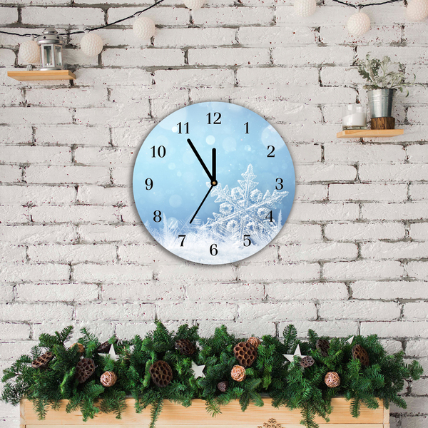 Glass Kitchen Clock Snowflakes Winter Snow