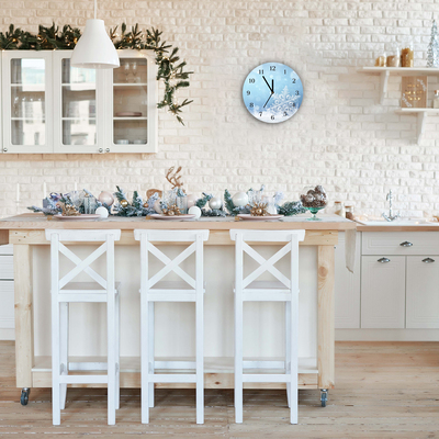 Glass Kitchen Clock Snowflakes Winter Snow