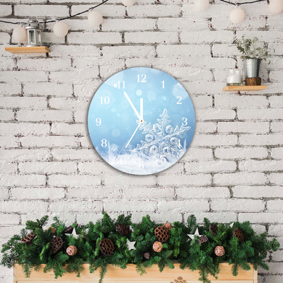 Glass Kitchen Clock Snowflakes Winter Snow