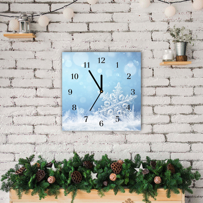 Glass Kitchen Clock Snowflakes Winter Snow
