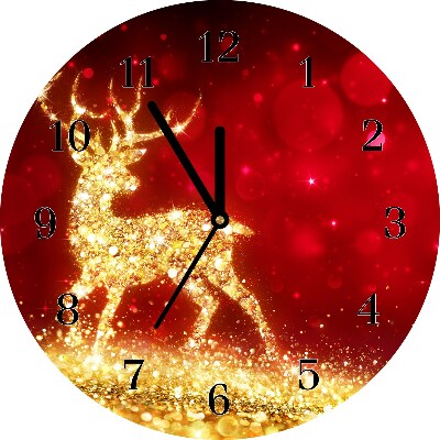 Glass Kitchen Clock Golden Reindeer Christmas Decoration
