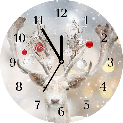Glass Wall Clock White Reindeer Christmas Baubles