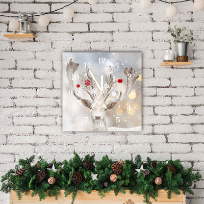 Glass Wall Clock White Reindeer Christmas Baubles