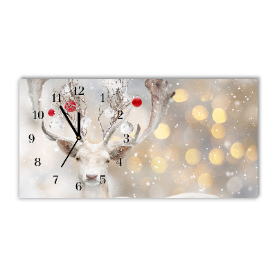 Glass Wall Clock White Reindeer Christmas Baubles