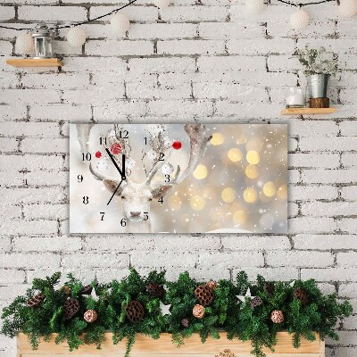 Glass Wall Clock White Reindeer Christmas Baubles