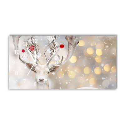Glass Wall Clock White Reindeer Christmas Baubles
