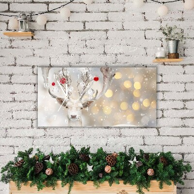 Glass Wall Clock White Reindeer Christmas Baubles