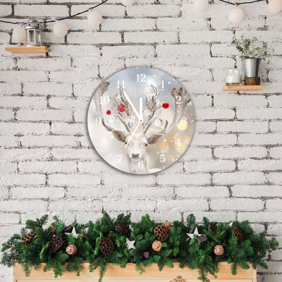 Glass Wall Clock White Reindeer Christmas Baubles