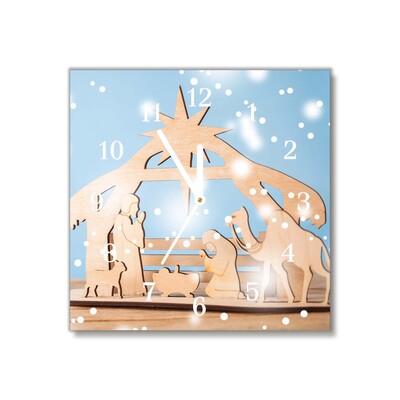 Glass Wall Clock Stable Christmas Winter