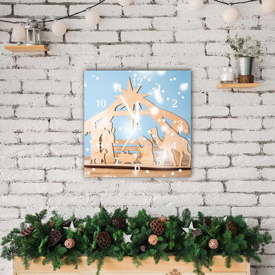Glass Wall Clock Stable Christmas Winter