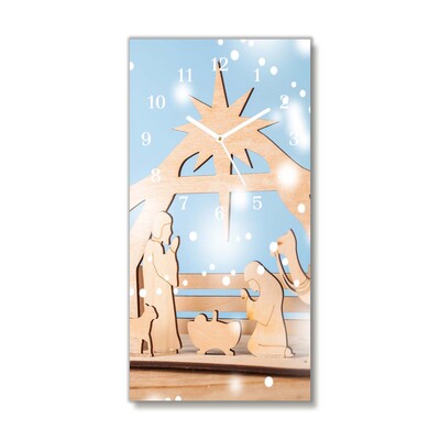 Glass Wall Clock Stable Christmas Winter