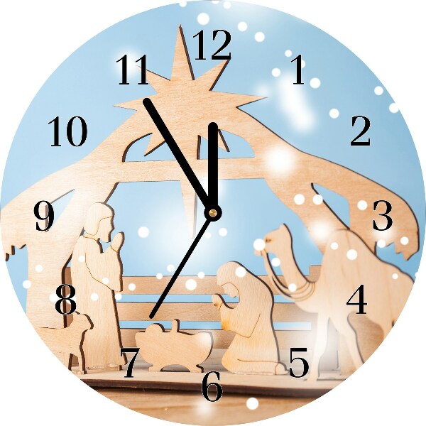 Glass Wall Clock Stable Christmas Winter