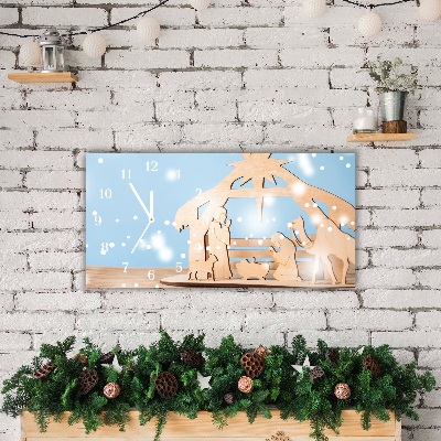 Glass Wall Clock Stable Christmas Winter