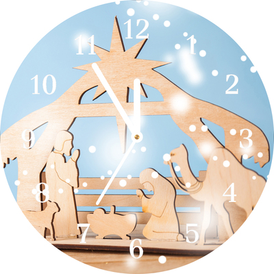 Glass Wall Clock Stable Christmas Winter