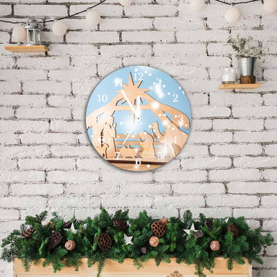 Glass Wall Clock Stable Christmas Winter