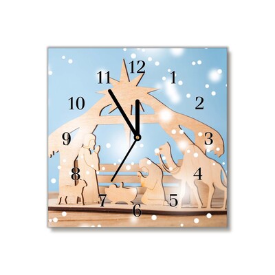 Glass Wall Clock Stable Christmas Winter