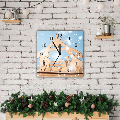 Glass Wall Clock Stable Christmas Winter