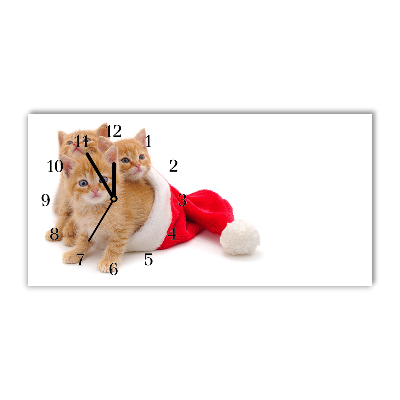 Glass Wall Clock Cats Christmas Santa Claus