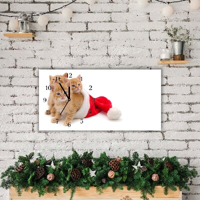 Glass Wall Clock Cats Christmas Santa Claus
