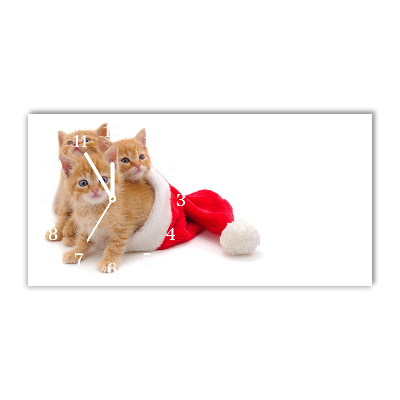 Glass Wall Clock Cats Christmas Santa Claus